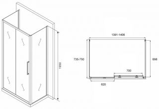 Душевой уголок ABBER Schwarzer Diamant AG30140MH-S75M-S75M 140x75см хром